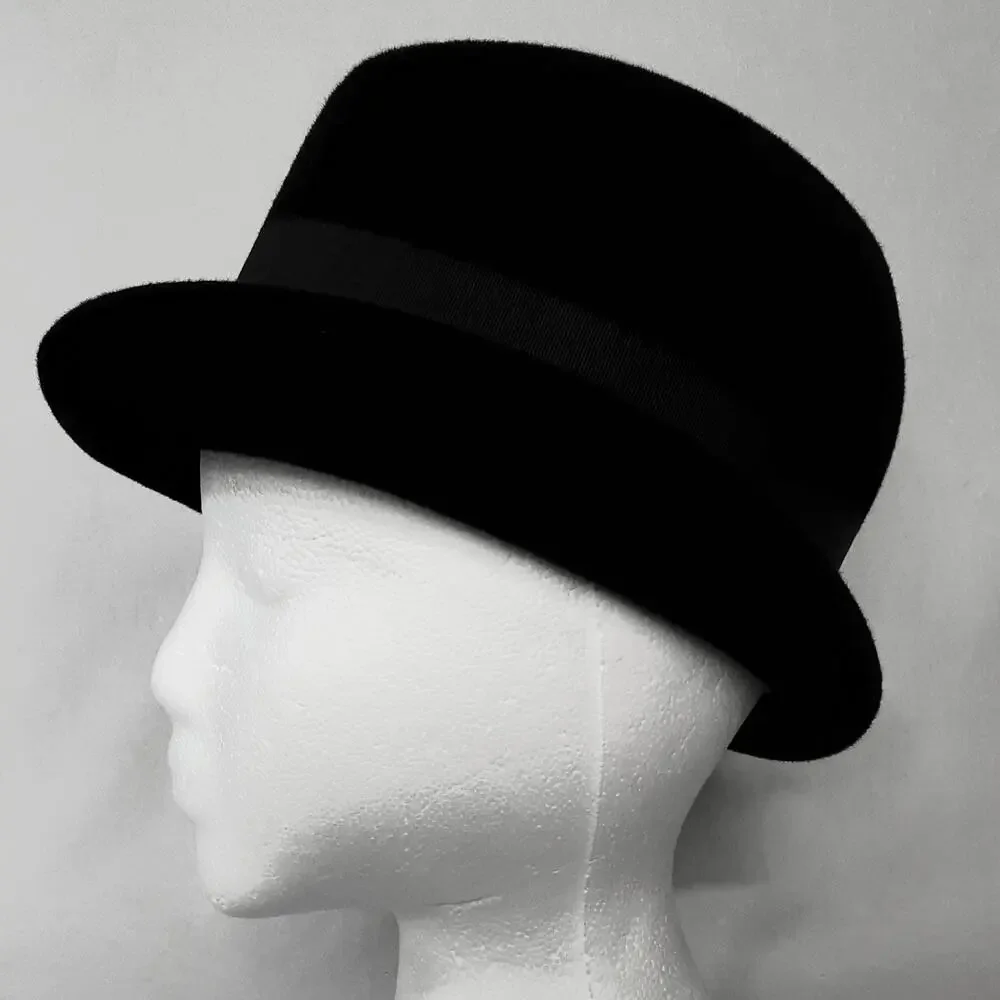 💎Le Charme Black Wool Felt Cloche Hat Asymmetrical Brim Large Side Bow